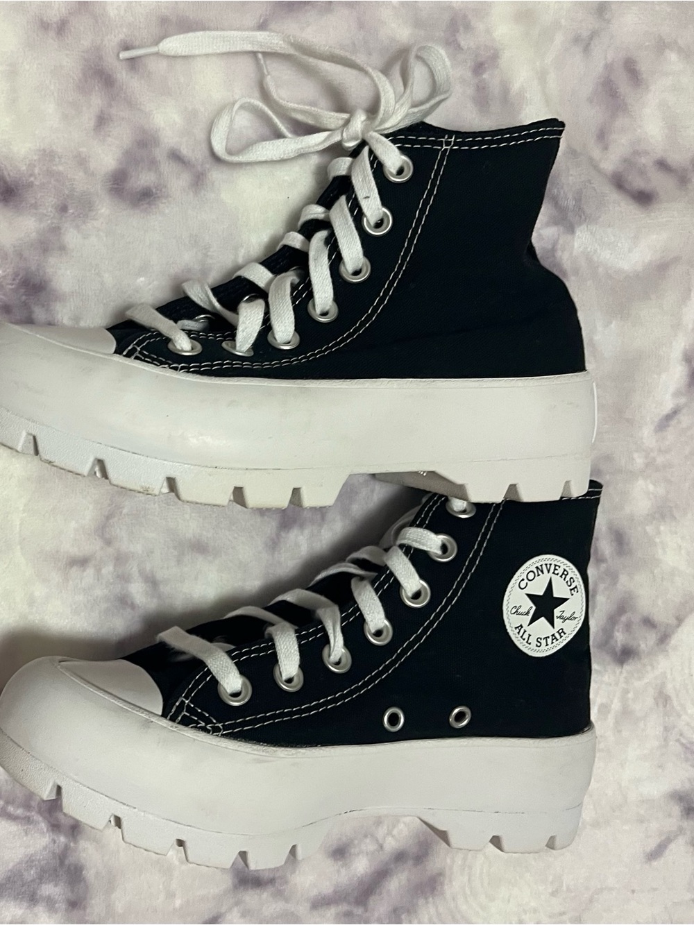 Converse Black and White Platform Lug-Sole High-Top Sneakers - Picture 2 of 6